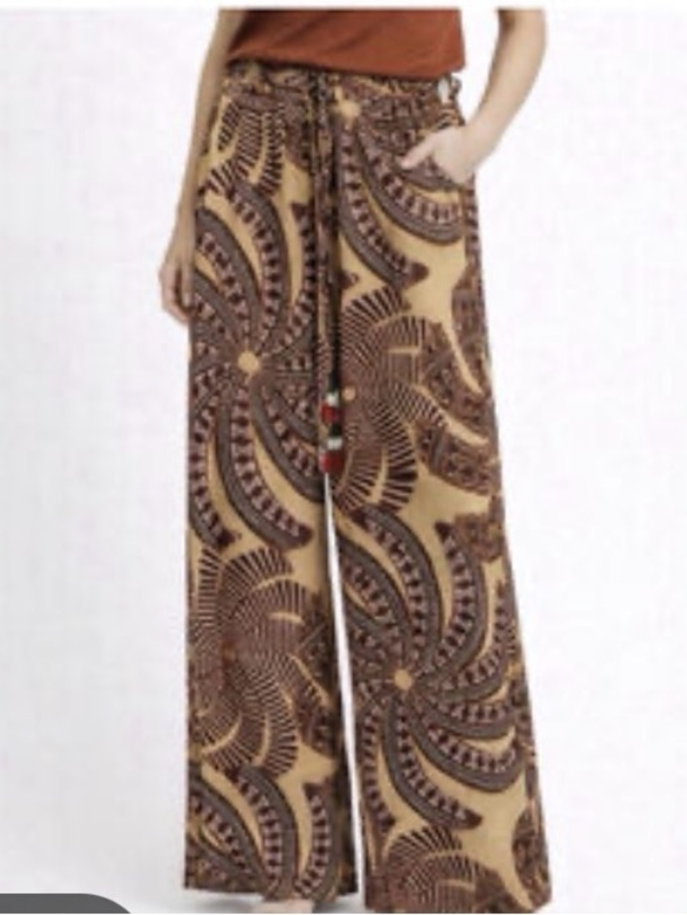 House of Harlow 1960 Brown & Tan Wide-Leg Printed Palazzo Pants